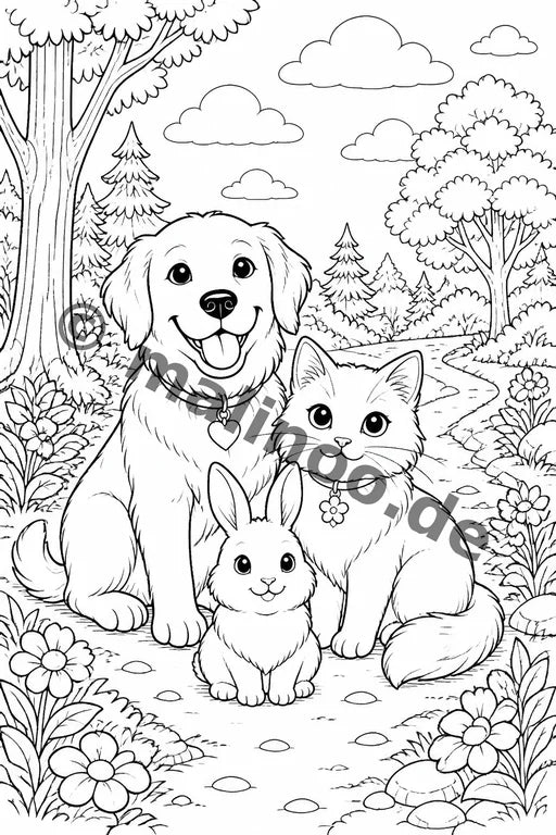 Haustiere Malbuch 20 Ausmalbilder PDF Download – Vorschaubild 3
