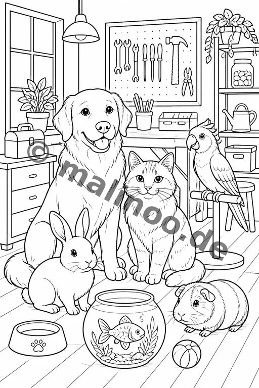 Haustiere Malbuch 20 Ausmalbilder PDF Download – Vorschaubild 4