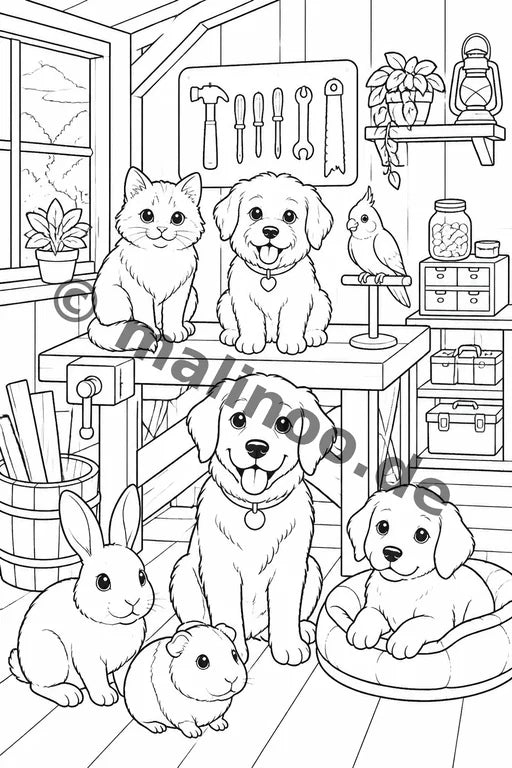 Haustiere Malbuch 20 Ausmalbilder PDF Download – Vorschaubild 4