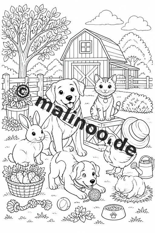 Haustiere Malbuch 20 Ausmalbilder PDF Download digital – Vorschaubild 4