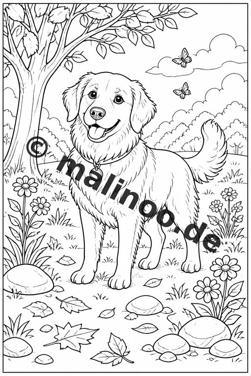 Haustiere Malbuch 20 Ausmalbilder gedruckt und gebunden – Vorschaubild 1