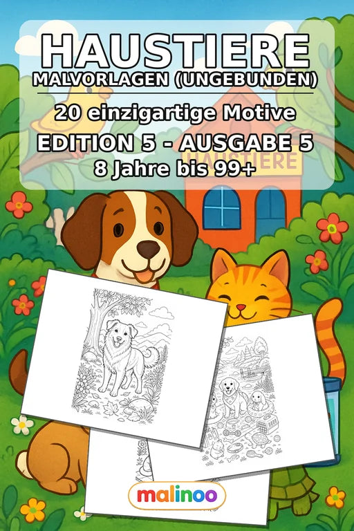 Haustiere Malbuch 20 Ausmalbilder gedruckt+lose – Cover