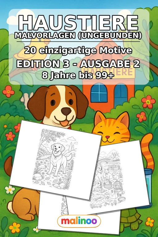 Haustiere Malbuch 20 Ausmalbilder gedruckt+lose – Cover