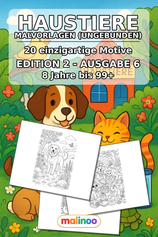 Haustiere Malbuch 20 Ausmalbilder gedruckt+lose – Cover
