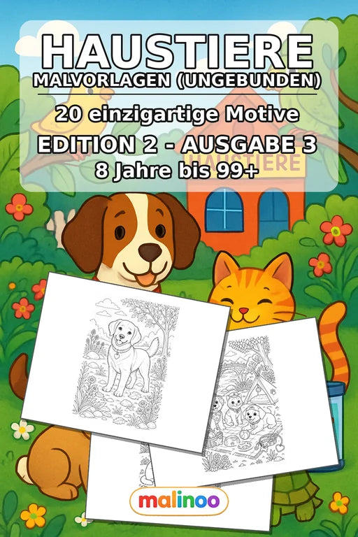 Haustiere Malbuch 20 Ausmalbilder gedruckt+lose – Cover