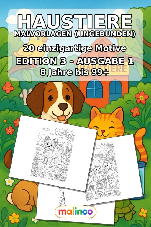 Haustiere Malbuch 20 Ausmalbilder gedruckt+lose – Cover