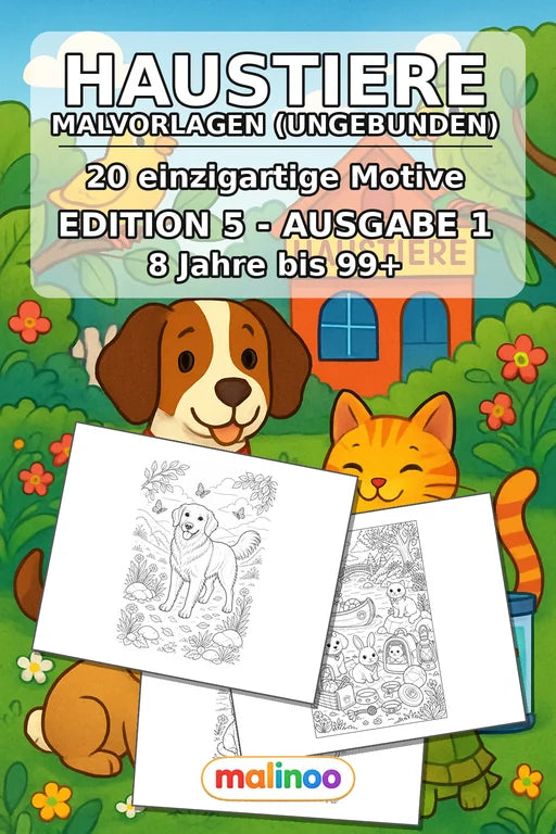 Haustiere Malbuch 20 Ausmalbilder gedruckt+lose – Cover