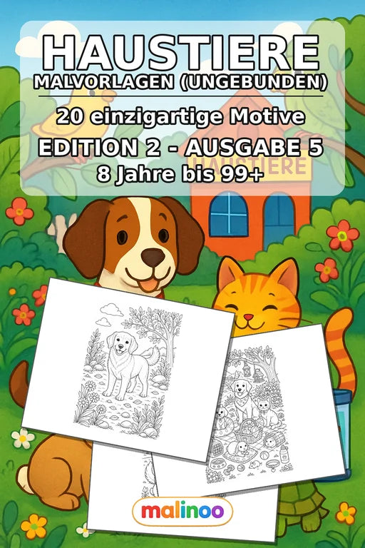 Haustiere Malbuch 20 Ausmalbilder gedruckt+lose – Cover