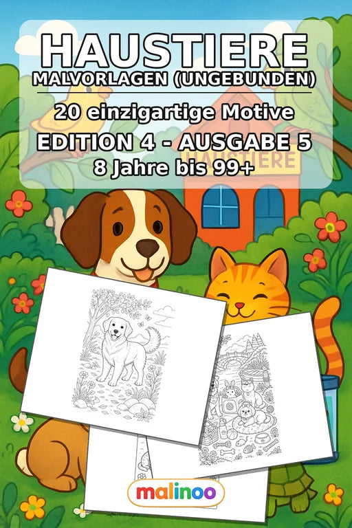 Haustiere Malbuch 20 Ausmalbilder gedruckt+lose – Cover
