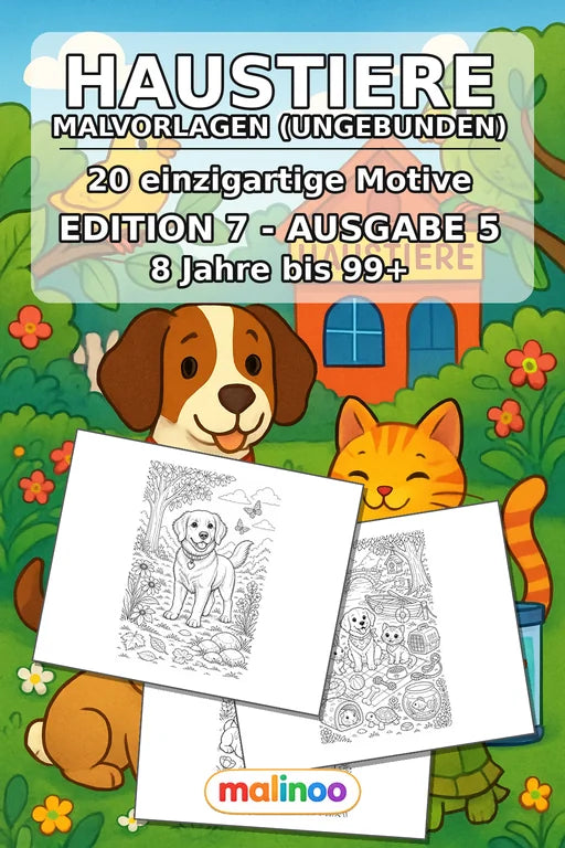 Haustiere Malbuch 20 Ausmalbilder gedruckt+lose – Cover