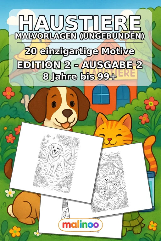 Haustiere Malbuch 20 Ausmalbilder gedruckt+lose – Cover