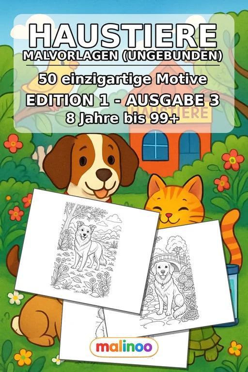 Haustiere Malbuch 50 Ausmalbilder gedruckt+lose – Cover