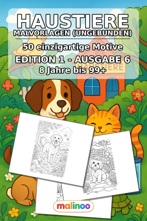 Haustiere Malbuch 50 Ausmalbilder gedruckt+lose – Cover