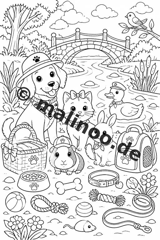 Haustiere Malbuch 50 Ausmalbilder gedruckt, ungebunden – Vorschaubild 7