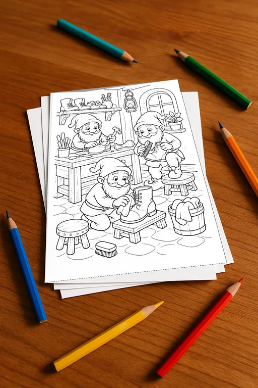 Heinzelmännchen Malbuch 100 Ausmalbilder gedruckt+lose – Mockup-Ansicht