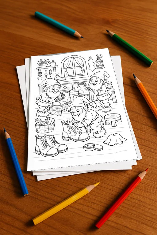 Heinzelmännchen Malbuch 20 Ausmalbilder gedruckt+lose – Mockup-Ansicht