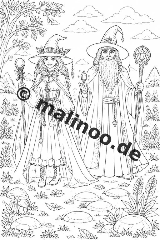 Hexen und Zauberer Malbuch 100 Ausmalbilder PDF Download digital – Vorschaubild 1