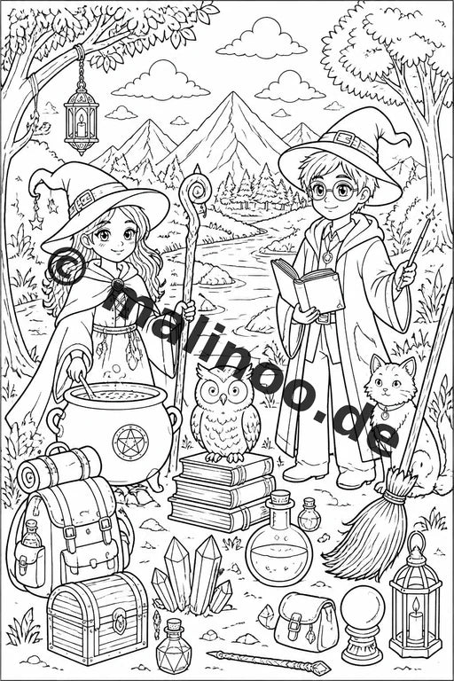 Hexen und Zauberer Malbuch 100 Ausmalbilder PDF Download digital – Vorschaubild 2