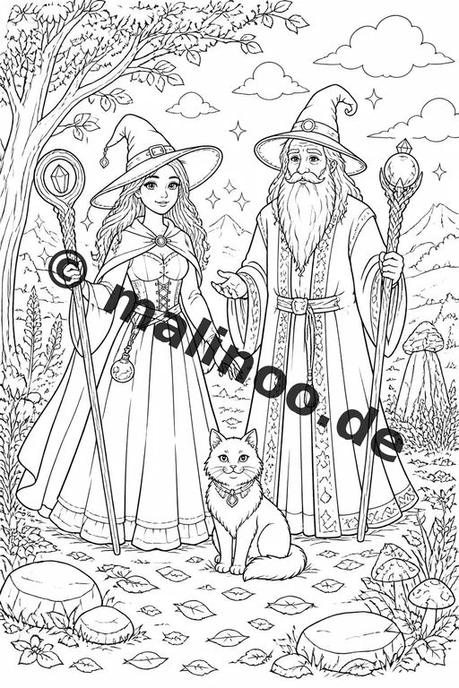 Hexen und Zauberer Malbuch 20 Ausmalbilder PDF Download digital – Vorschaubild 1