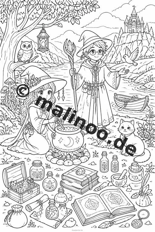 Hexen und Zauberer Malbuch 20 Ausmalbilder PDF Download digital – Vorschaubild 2