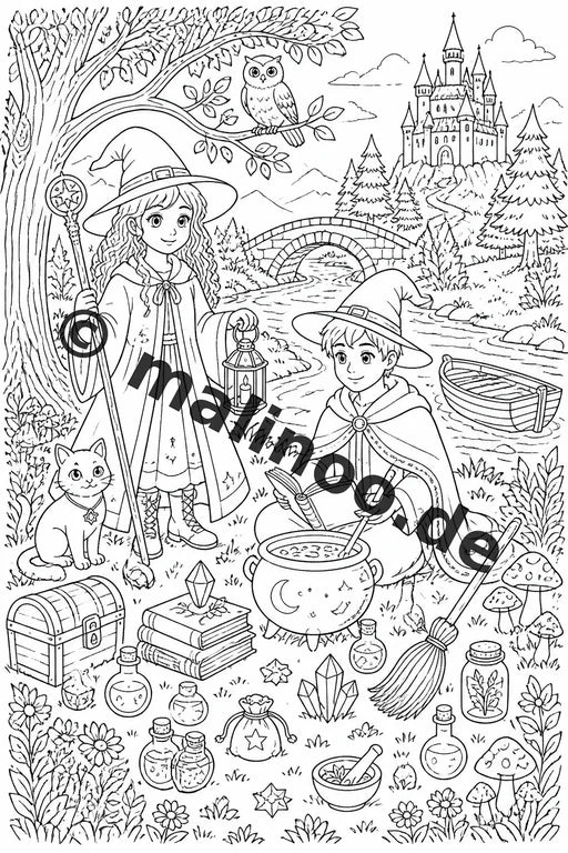 Hexen und Zauberer Malbuch 20 Ausmalbilder PDF Download digital – Vorschaubild 2