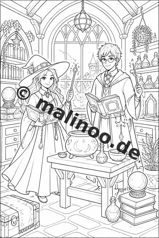 Hexen und Zauberer Malbuch 20 Ausmalbilder PDF Download digital – Vorschaubild 4
