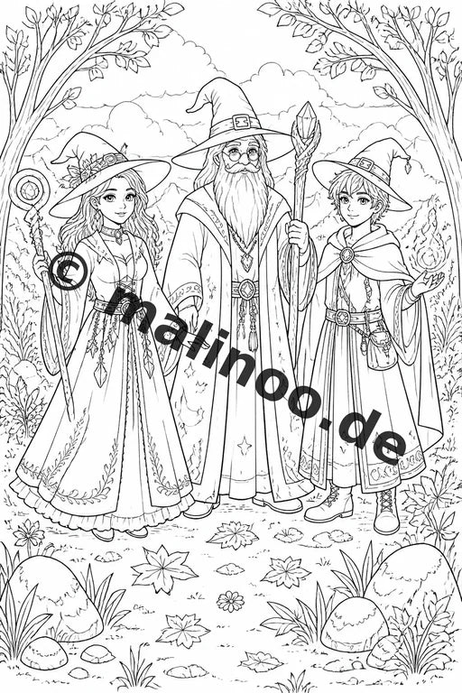 Hexen und Zauberer Malbuch 20 Ausmalbilder gedruckt und gebunden – Vorschaubild 1