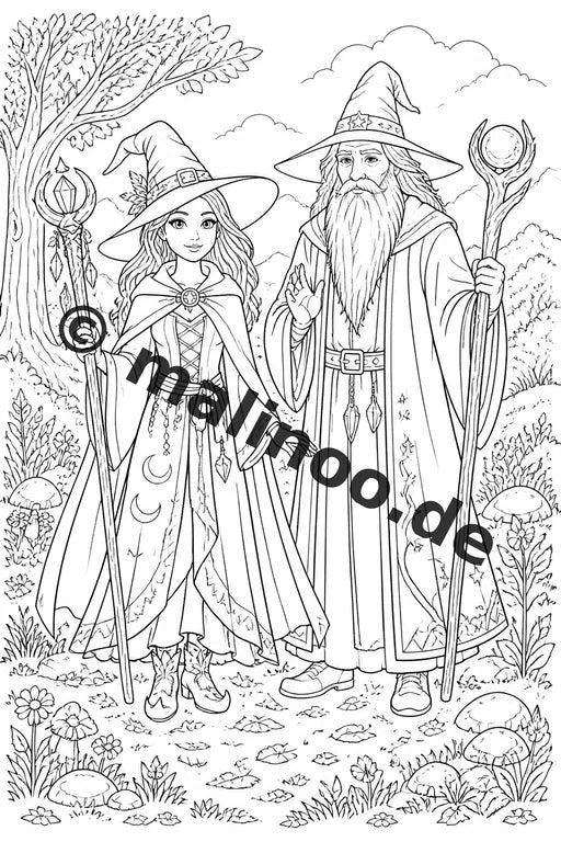 Hexen und Zauberer Malbuch 20 Ausmalbilder gedruckt und gebunden – Vorschaubild 1