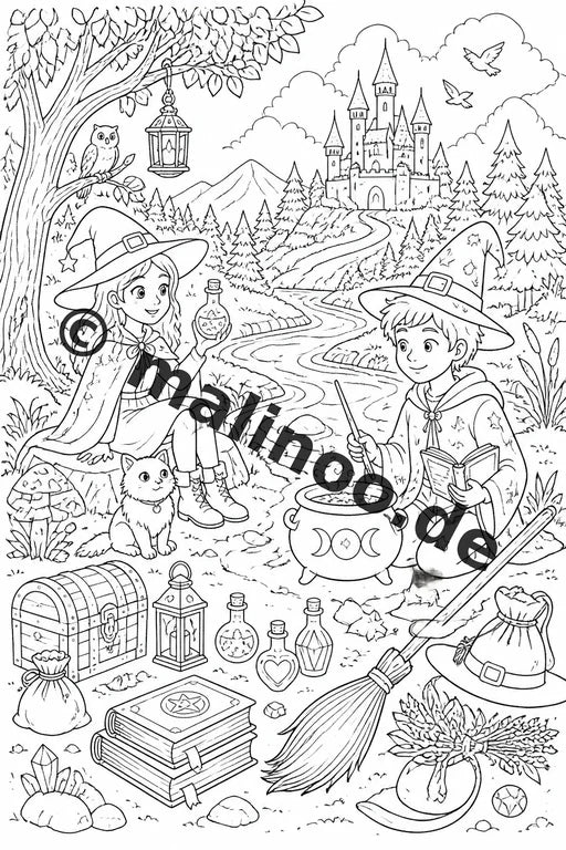 Hexen und Zauberer Malbuch 20 Ausmalbilder gedruckt und gebunden – Vorschaubild 2