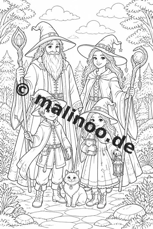 Hexen und Zauberer Malbuch 20 Ausmalbilder gedruckt und gebunden – Vorschaubild 3