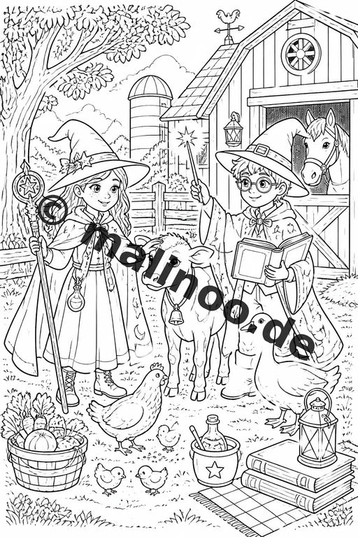 Hexen und Zauberer Malbuch 20 Ausmalbilder gedruckt und gebunden – Vorschaubild 7