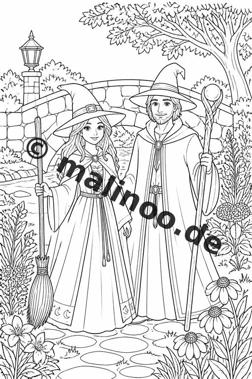 Hexen und Zauberer Malbuch 20 Ausmalbilder gedruckt und gebunden – Vorschaubild 9