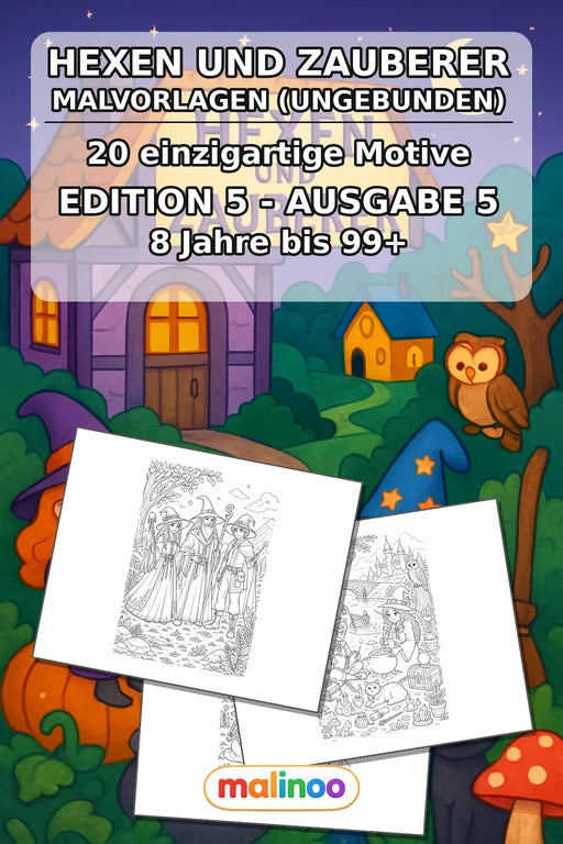 Hexen und Zauberer Malbuch 20 Ausmalbilder gedruckt, ungebunden – Cover