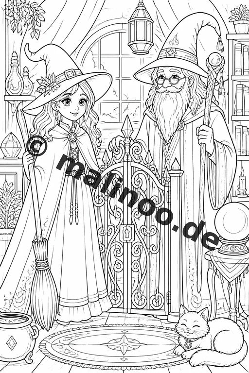 Hexen und Zauberer Malbuch 20 Ausmalbilder gedruckt, ungebunden – Vorschaubild 6