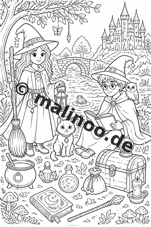 Hexen und Zauberer Malbuch 50 Ausmalbilder PDF Download digital – Vorschaubild 2