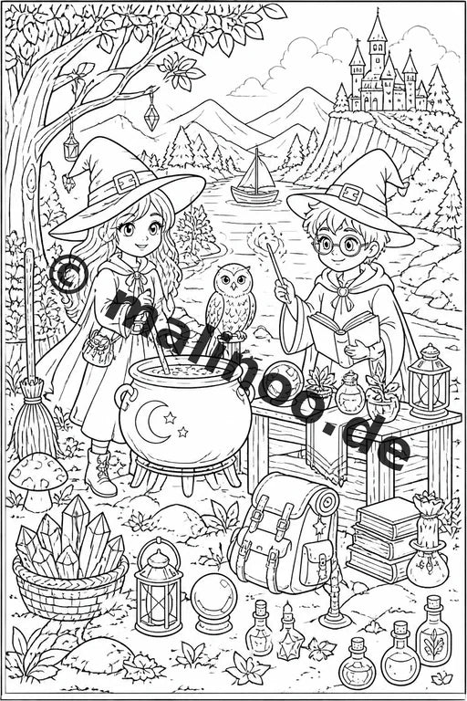 Hexen und Zauberer Malbuch 50 Ausmalbilder PDF Download digital – Vorschaubild 2