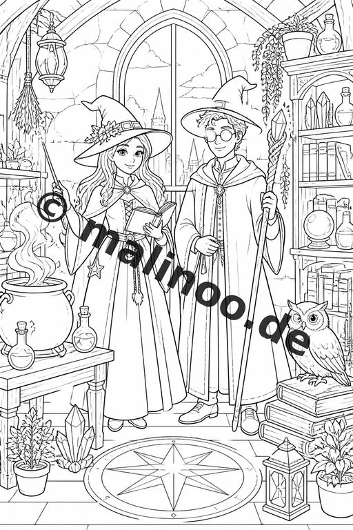 Hexen und Zauberer Malbuch 50 Ausmalbilder PDF Download digital – Vorschaubild 4