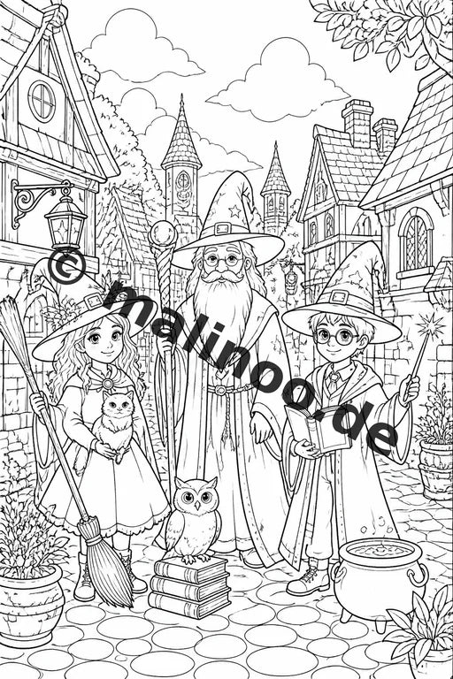 Hexen und Zauberer Malbuch 50 Ausmalbilder PDF Download digital – Vorschaubild 5