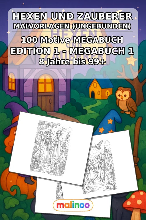 Hexen & Zauberer Malbuch 100 Ausmalbilder gedruckt+lose – Cover