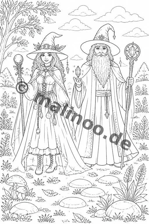 Hexen & Zauberer Malbuch 20 Ausmalbilder PDF Download – Vorschaubild 1