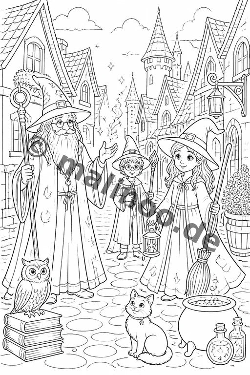 Hexen & Zauberer Malbuch 20 Ausmalbilder PDF Download – Vorschaubild 5