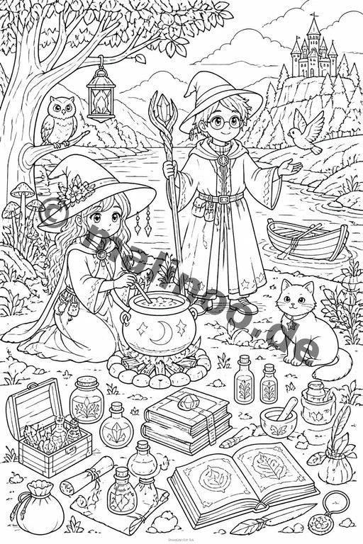 Hexen & Zauberer Malbuch 20 Ausmalbilder gedruckt+gebunden – Vorschaubild 2