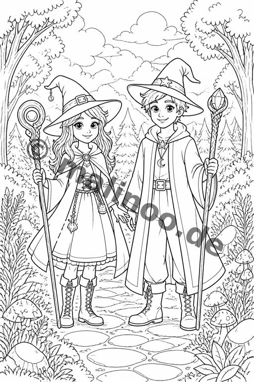 Hexen & Zauberer Malbuch 20 Ausmalbilder gedruckt+gebunden – Vorschaubild 3