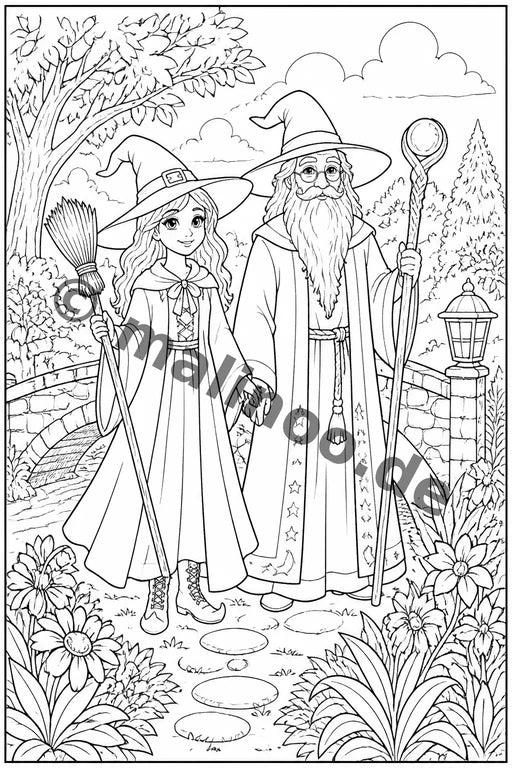 Hexen & Zauberer Malbuch 20 Ausmalbilder gedruckt+gebunden – Vorschaubild 9
