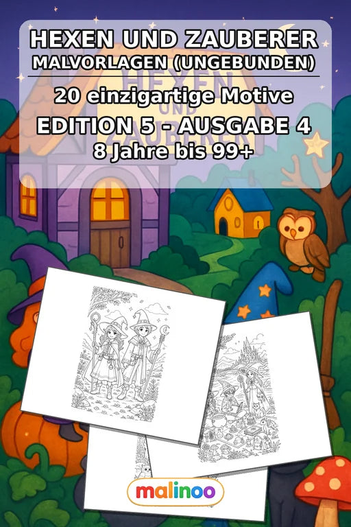 Hexen & Zauberer Malbuch 20 Ausmalbilder gedruckt+lose – Cover