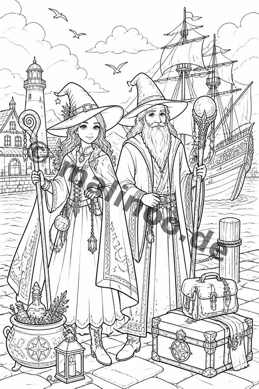 Hexen & Zauberer Malbuch 20 Ausmalbilder gedruckt+lose – Vorschaubild 10