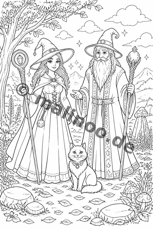 Hexen & Zauberer Malbuch 20 Ausmalbilder gedruckt+lose – Vorschaubild 1