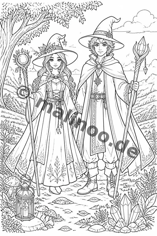 Hexen & Zauberer Malbuch 20 Ausmalbilder gedruckt+lose – Vorschaubild 1