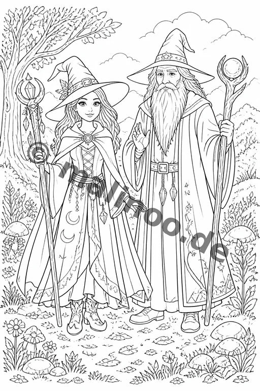 Hexen & Zauberer Malbuch 20 Ausmalbilder gedruckt+lose – Vorschaubild 1
