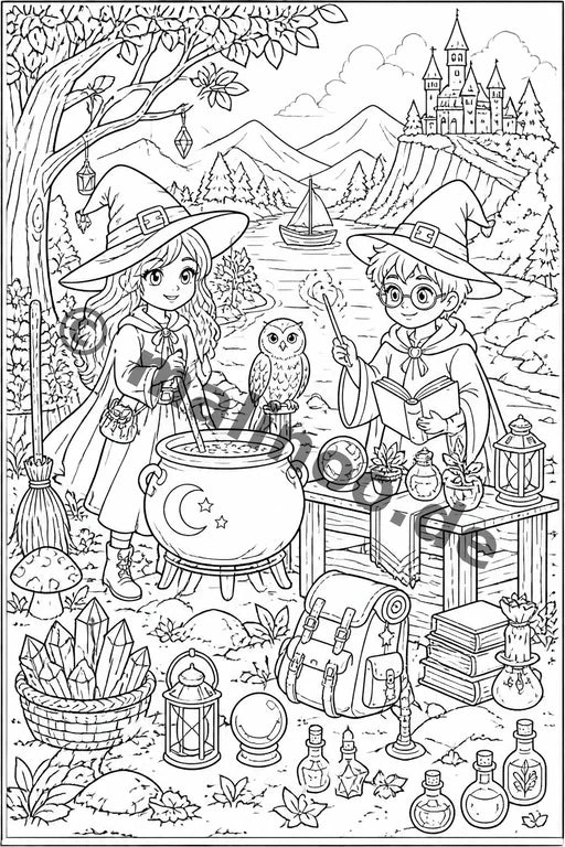 Hexen & Zauberer Malbuch 20 Ausmalbilder gedruckt+lose – Vorschaubild 2